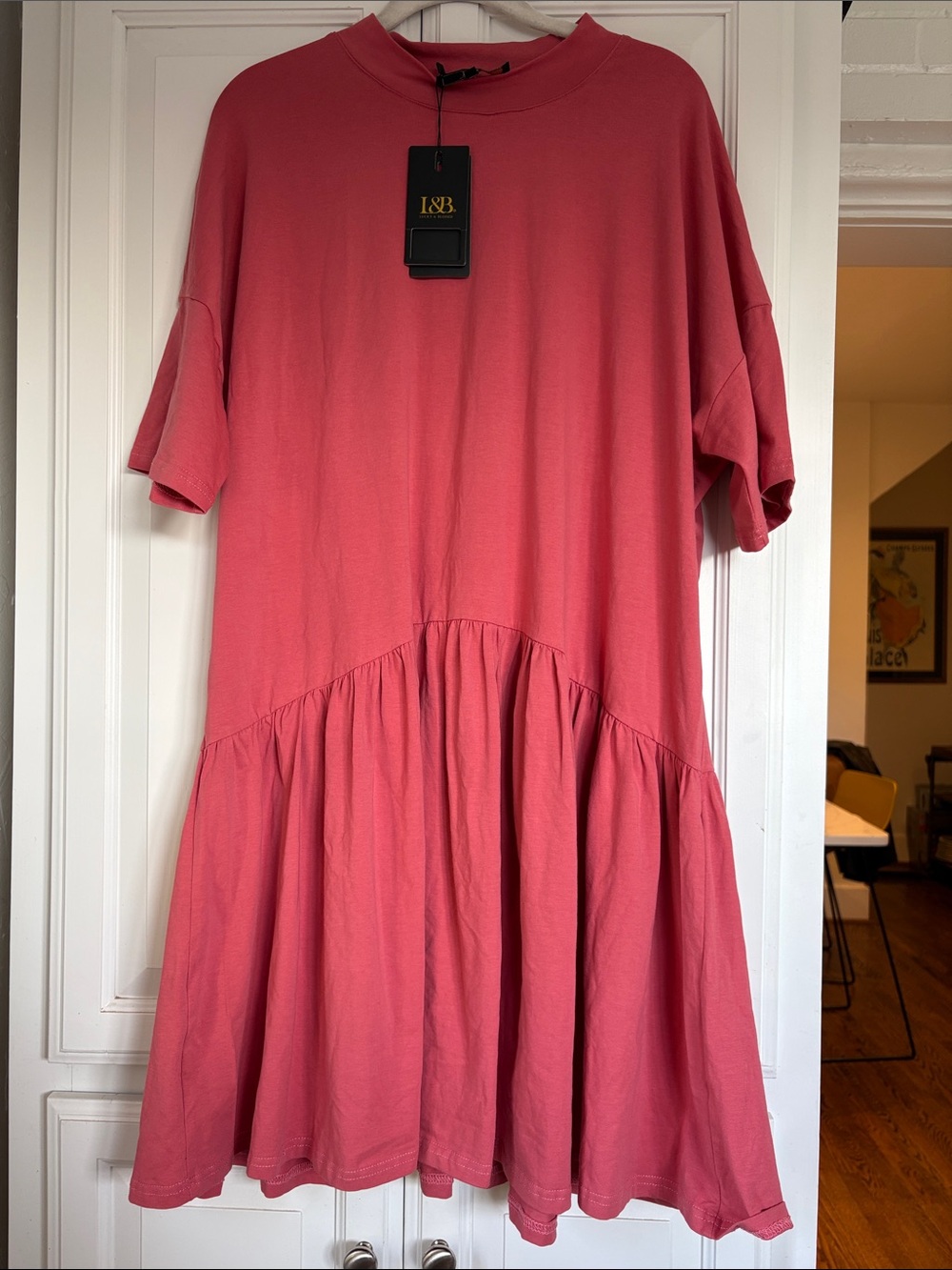 NWT L&B Lucky & Blessed Rose Pink Tiered T-Shirt Dress